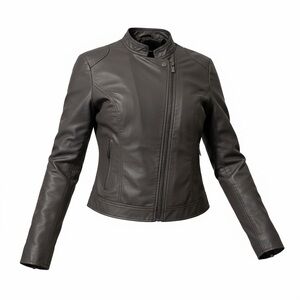 Jou Jou Gray/Toupe Faux Leather Moto Biker Cafe Racer Jacket Size XL